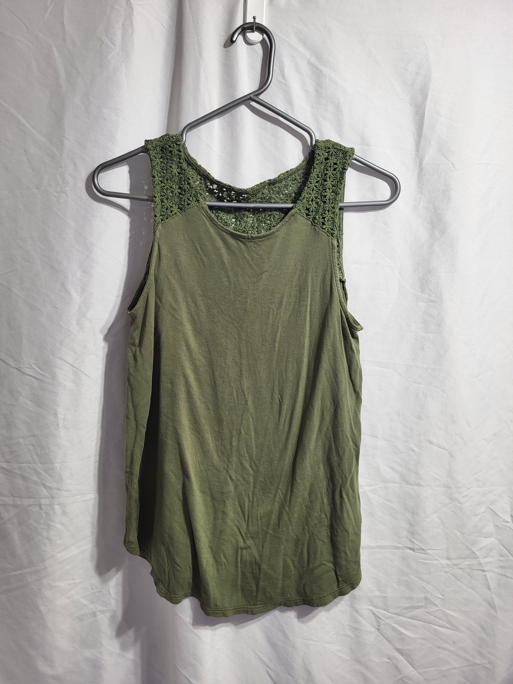 Old Navy Olive Green Crochet-Back Tank Top, Size Small